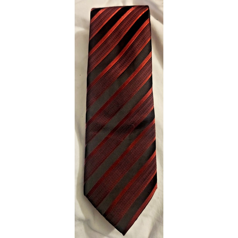 Sophisticated Gentlemen  Red & Black Striped Hand Tailored 100% Silk Necktie